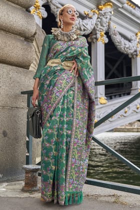 Green Jaal Weave Organza Saree