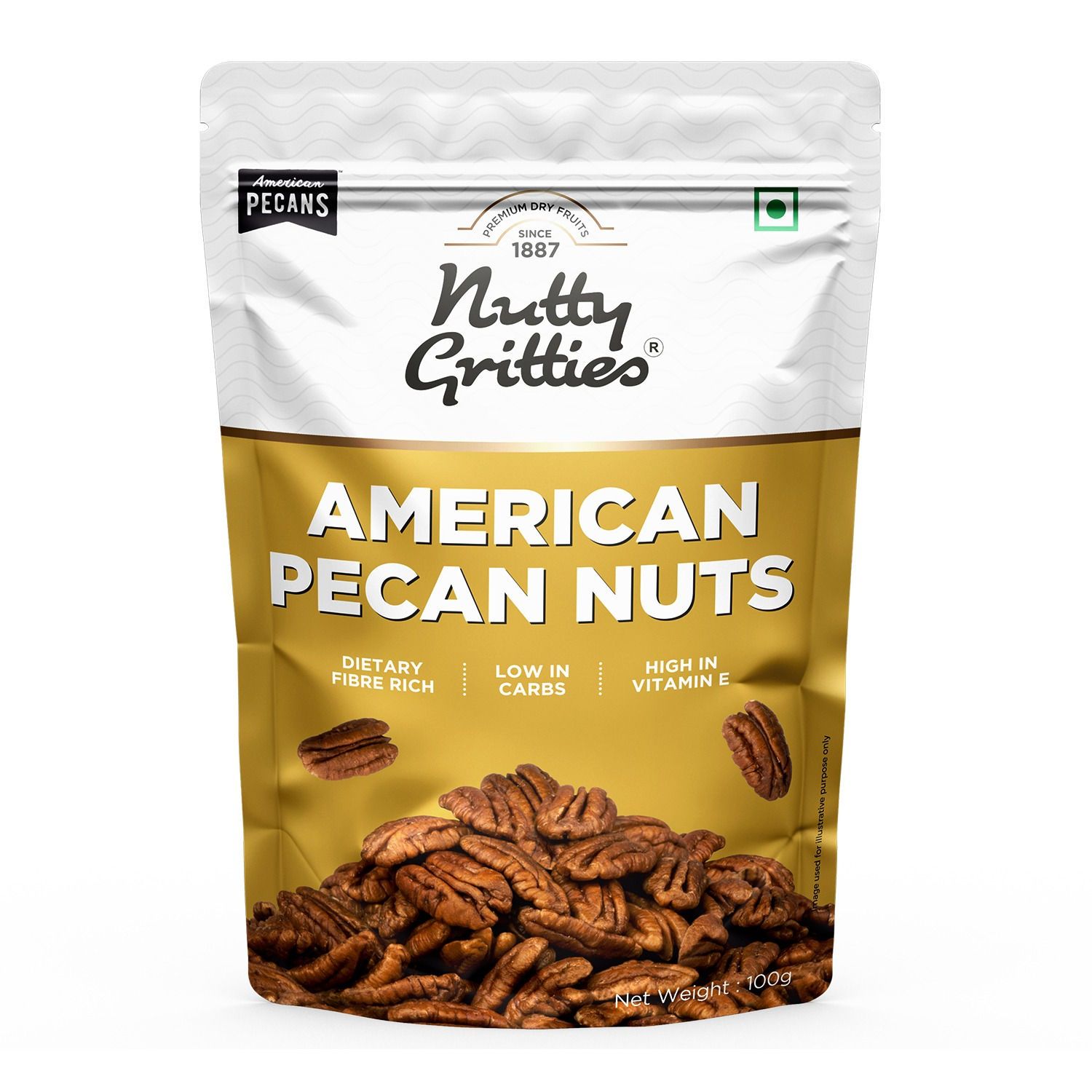 Nutty Gritties American Pecan Nuts, High in Vitamin E, Low Carb, Dietary Fibre Rich, 100 gm