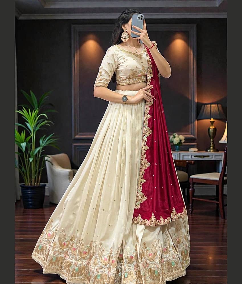 KV Fashion Women's Silk Semi Stitched Flared Lehenga Choli