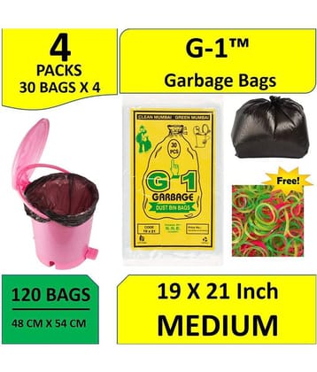 G-1 Dustbin bags with 1 Pack of Rubberband, Medium, Black,19 X 21 Inch , 120 Pieces, Disposable