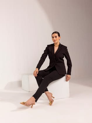 Stretch Pant Suit - Black-XS