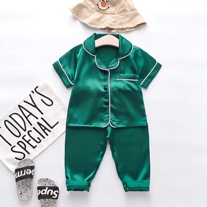 Green Satin Co-ord Set for Boys and Girls-1-2 year