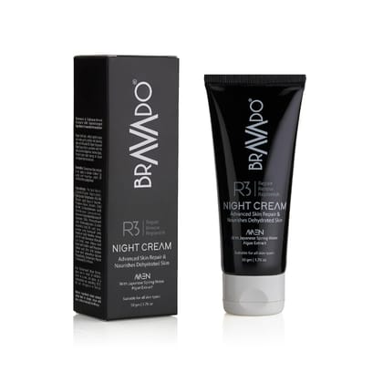 BRAVADO R3 Night Cream - Replenish Tired Skin | Reduces Fine Lines, Wrinkles, Dark Spots & Pores | Improves Skin Firmness | Anti-Ageing Night Cream | For Men & Women | Moisturizing Face Cream - 50g