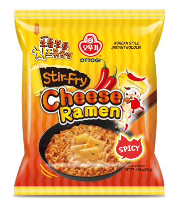 OTTOGI Cheese Ramen Spicy Stir Fry Instant Noodles, Korean Style, 130g Packs, The Product of Korea
