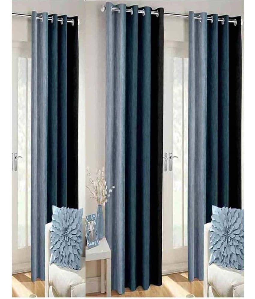 N2C Home Vertical Striped Semi-Transparent Eyelet Curtain 5 ft ( Pack of 3 ) - Black