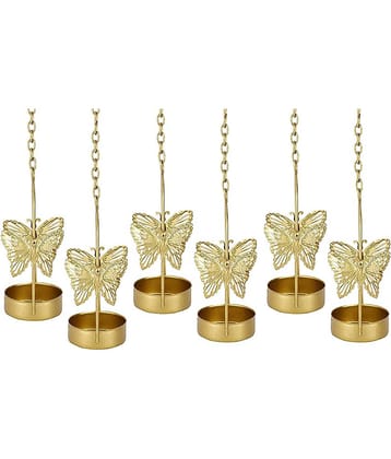 Laserbot Gold Hanging Metal Tea Light Holder - Pack of 6