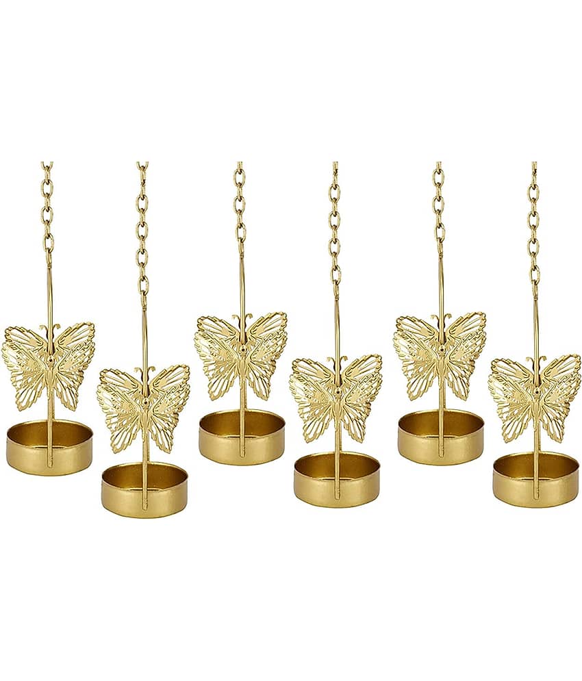Laserbot Gold Hanging Metal Tea Light Holder - Pack of 6