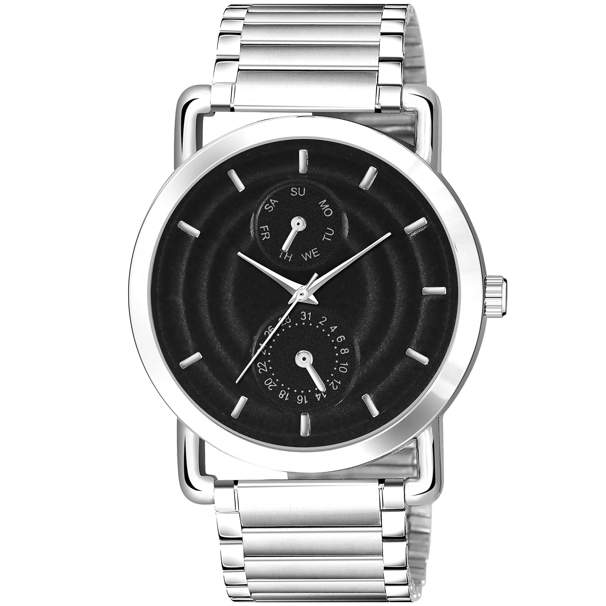 Black 3D Embossed Stainless Steel Analog Watch for Men LR120
