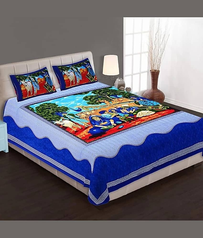 PETROSOLY Cotton 1 Double Bedsheet with 2 Pillow Covers ( Blue )