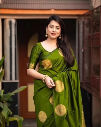 Women's Silk Printed Saree With Unstitched Blouse 5.5Mtr (Green)-PID60117