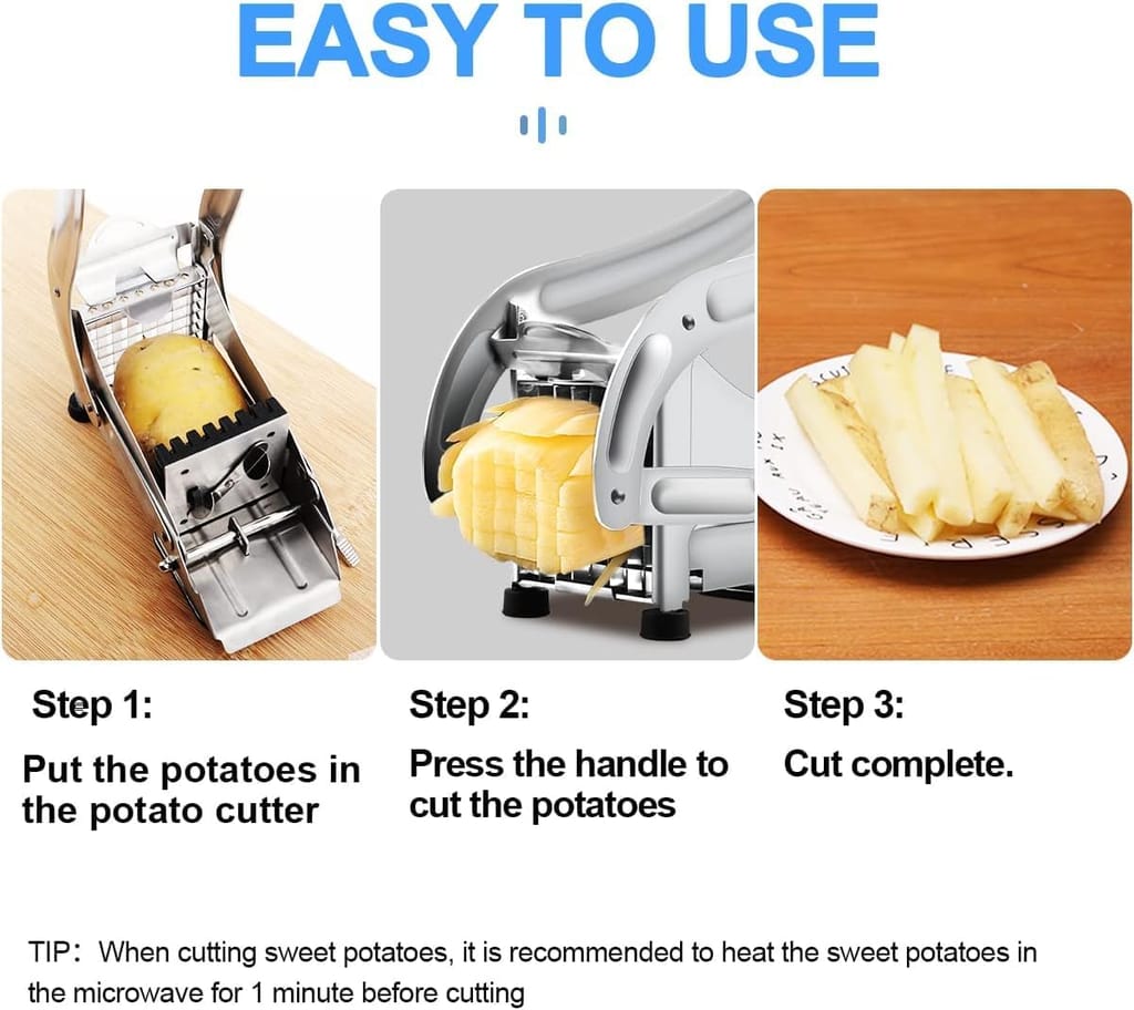 Stainless Steel Home French Fries Potato Chips Strip Cutting Cutter Machine Maker Slicer Chopper Dicer + 2 Blades