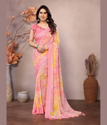 VEDANT VASTRAM Georgette Printed Saree With Unstitched Blouse Piece ( Pink )