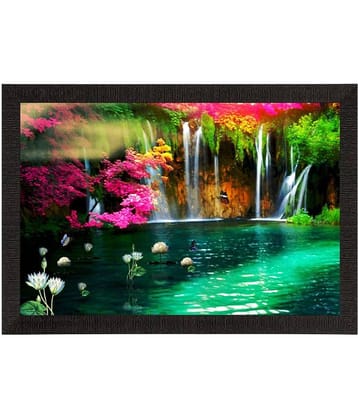 eCraftIndia Green & Pink Beautiful Scenic Waterfall View Satin Matt Texture UV Art Painting
