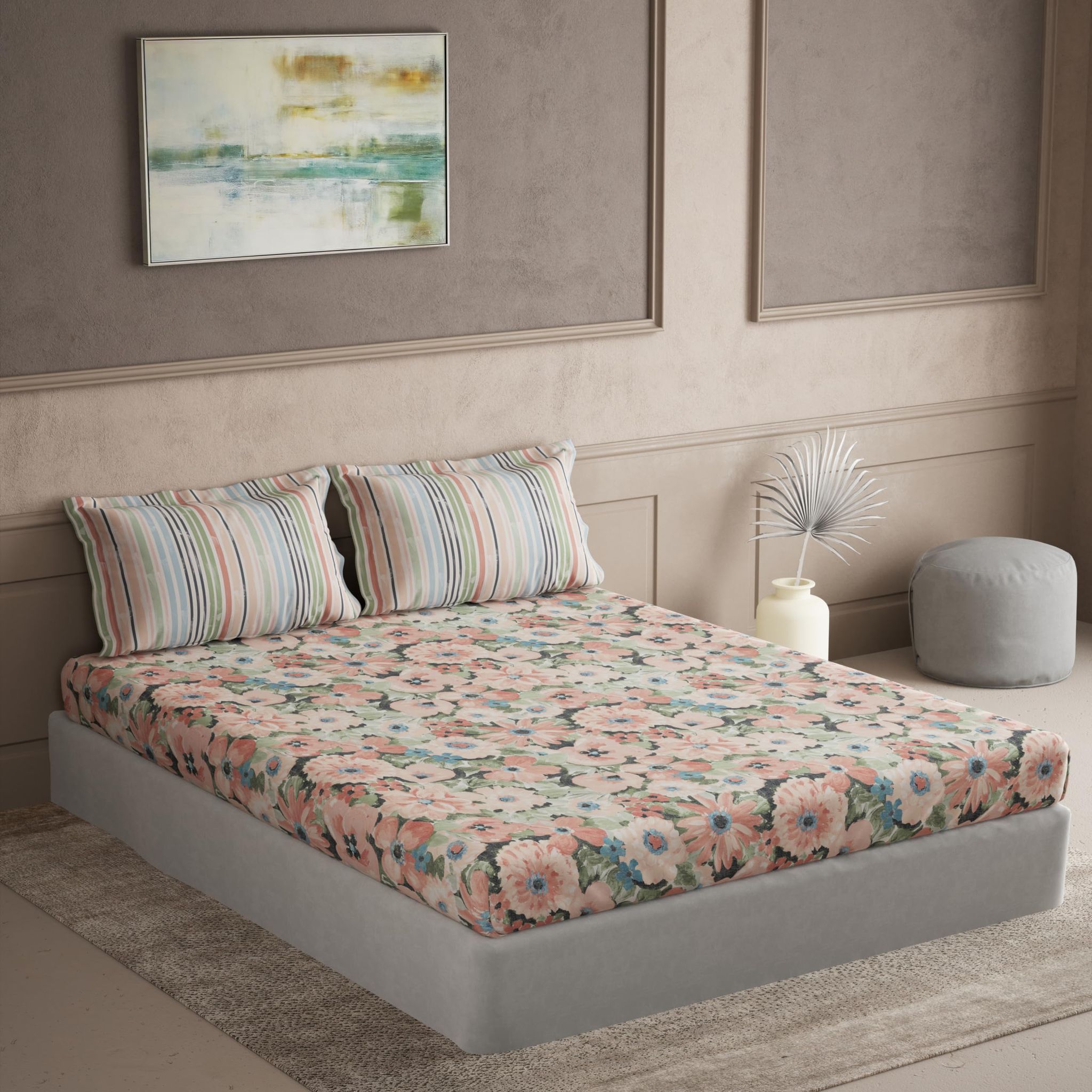 DDECOR - Maxima Collection 100% Cotton Classical Pattern 180TC Super King |274 CM X 274 CM| with 2 Pillow Covers - Pink