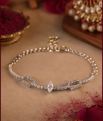 KRIMO American Diamond 1 Bhaiya Bhabhi Rakhi ( Pack of 1 , Silver )