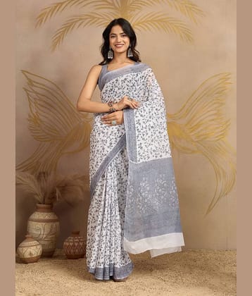 SHANVIKA Cotton Printed Regular Saree Without Blouse Piece ( White )
