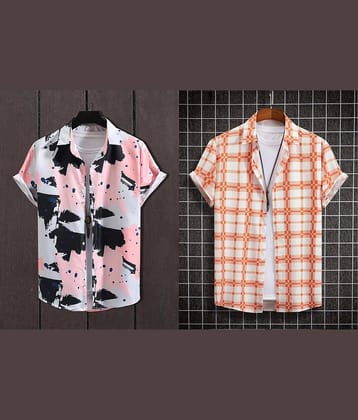 Qlonz store Elastane Regular Fit Printed Half Sleeves Men's Casual Shirt - Multi ( Pack of 2 )