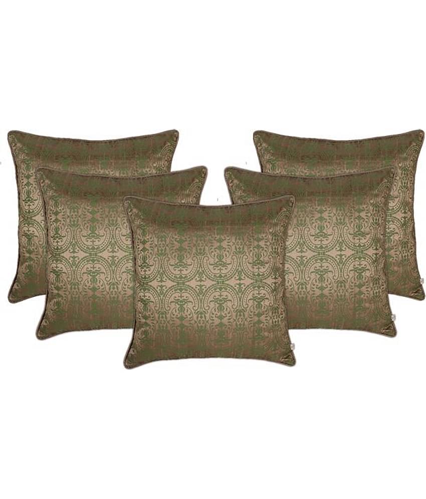 Zubix Golden & Green Polyester Cushion Covers Set Of 5