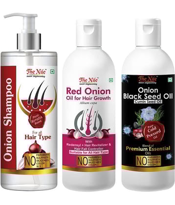 The Nile Red Onion Shampoo 200 ML + Red Onion 100 ML + Onion Black Seed Oil 100 ML  Shampoo 400 mL Pack of 3
