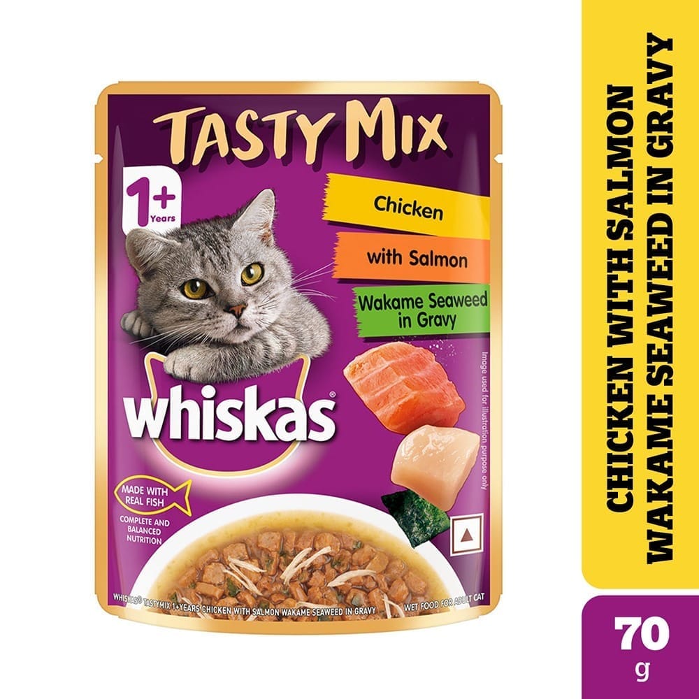 Whiskas Tasty Mix Chicken with Salmon Wakame Seaweed Adult (1+ Years) Wet Cat Food 70g