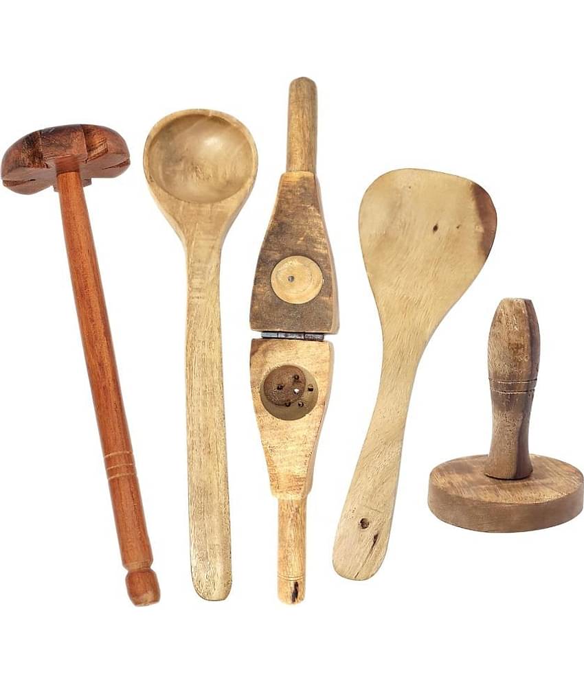 Buzykart - Brown Wood Slotted Spatula ( Pack of 5 )