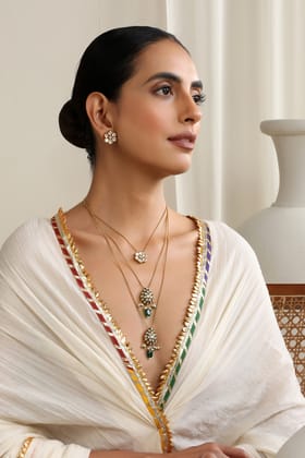Athena Green Polki Layered Necklace Set-Polki
