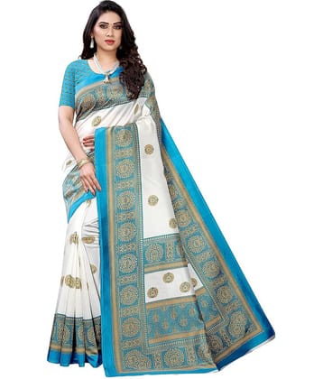 Vkaran Cotton Silk Printed Saree With Unstitched Blouse Piece ( Rama )