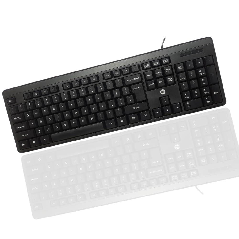 HP K100 Wired Keyboard, Quick, Comfy and Accurate, USB Plug & Play Setup, LED Indicators Compatible with Desktop, Laptop (Black)