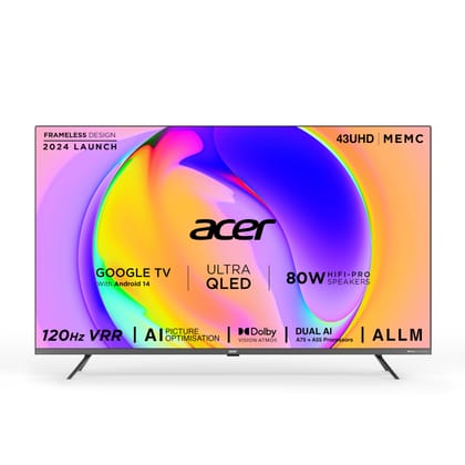 acer 109 cm (43 inches) Super Series 4K Ultra HD Smart QLED Google TV AR43QDXGU2875AT (Black) acer 109 cm (43 inches) Super Series 4K Ultra HD Smart QLED Google TV AR43QDXGU2875AT (Black) - Black / 43 inches