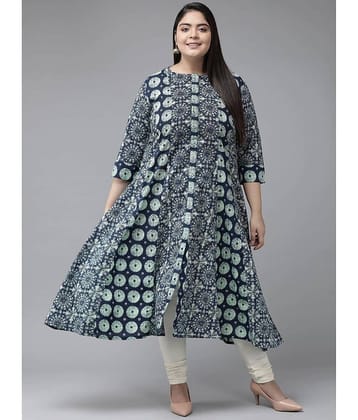 Yash Gallery Cotton Printed Front Slit Women's Kurti - Blue ( Pack of 1 )