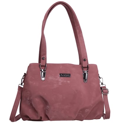 Jothi Asuka Premium Womens Handbag | 3-Compartment Synthetic Leather Tote | Velvet Textured Finish | Lightweight & Spacious | Detachable Shoulder Strap | Dusty Rose