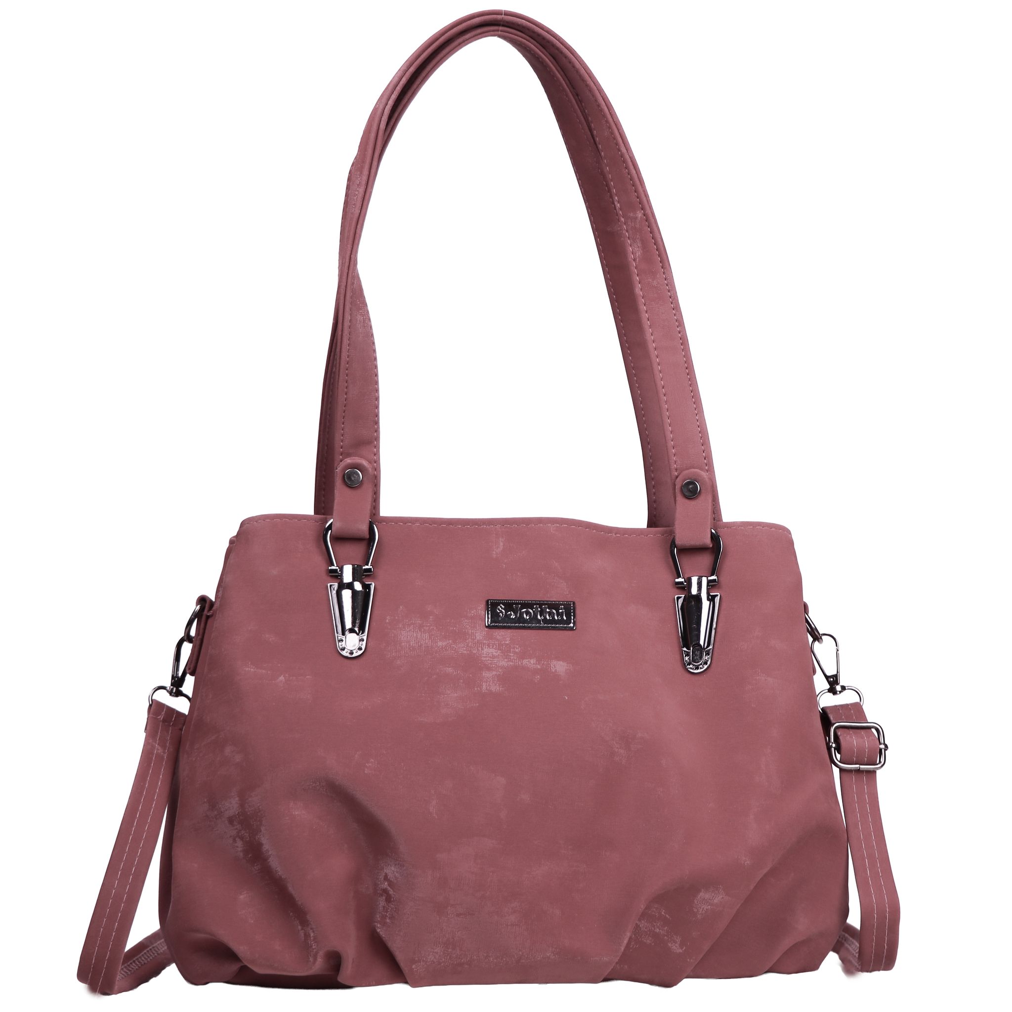 Jothi Asuka Premium Womens Handbag | 3-Compartment Synthetic Leather Tote | Velvet Textured Finish | Lightweight & Spacious | Detachable Shoulder Strap | Dusty Rose