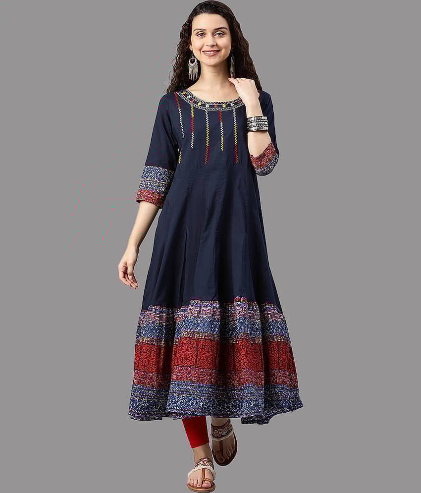 Yash Gallery - Blue Cotton Women's Anarkali Kurti ( Pack of 1 )