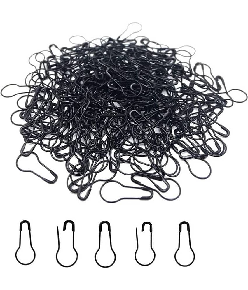 PRANSUNITA Bulb Shaped Brass Pear Shaped Hijab Safety Pin for Suit, Sarees, Garment Accessories, Pack of 50 pcs – Color -Black