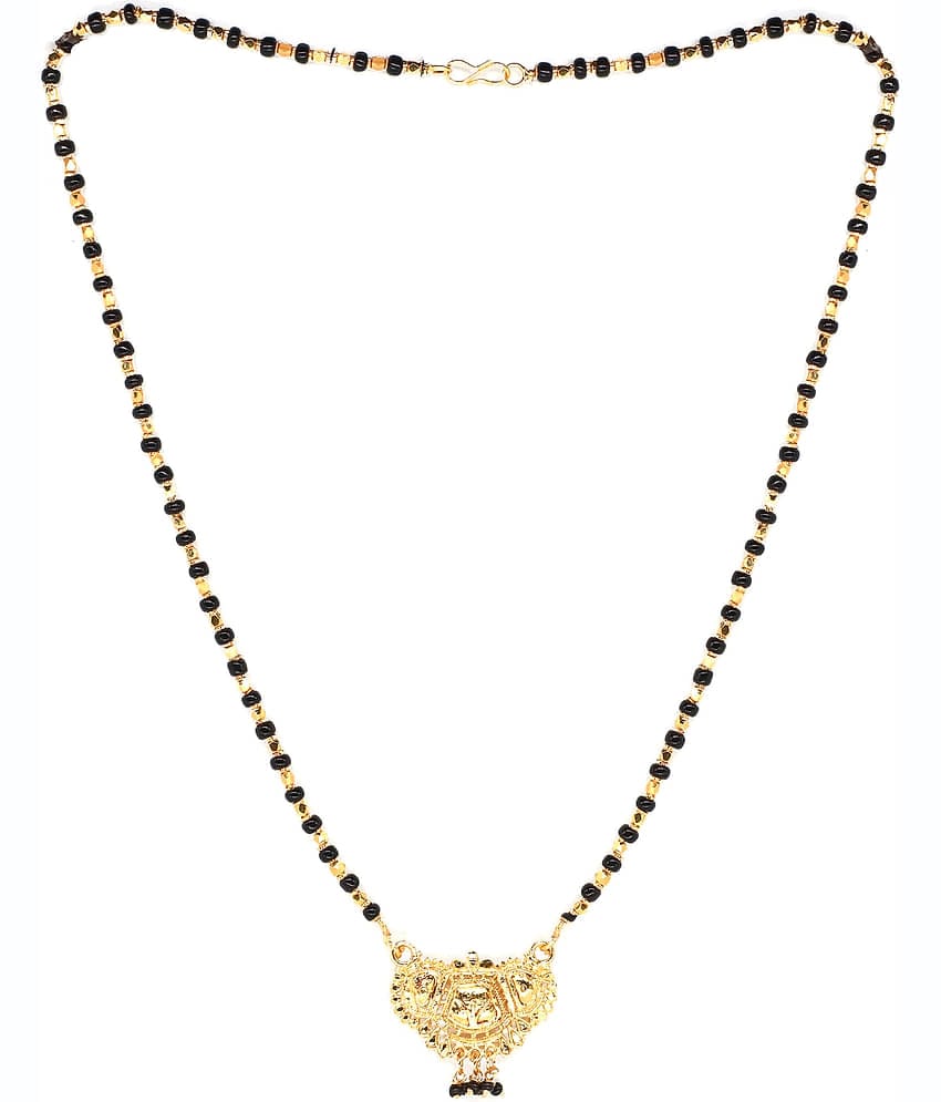 JANKI ETHNIC COPPER GOLD PLATED DROP SHAPE DISIGNER NICE MANGALSUTRA WITH BLACK BEAD CHAIN 18'' FOR WOMEN PANDAL WITH CHAIN JEWELLARY FOR WOMEN