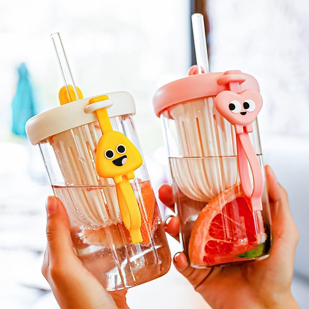 Straw glass Bottle with Handle Filter Design 400ml