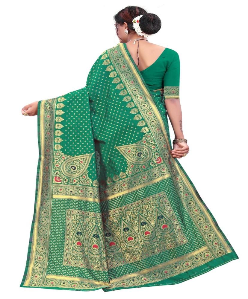 Women's Banarasi Silk Designer Weaving Saree with Unstitched Blouse (Green, 5.50 Mtrs)