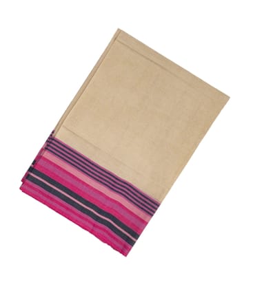 Taupe Handloom Plain Bengal Cotton Saree With Pink Border-Taupe