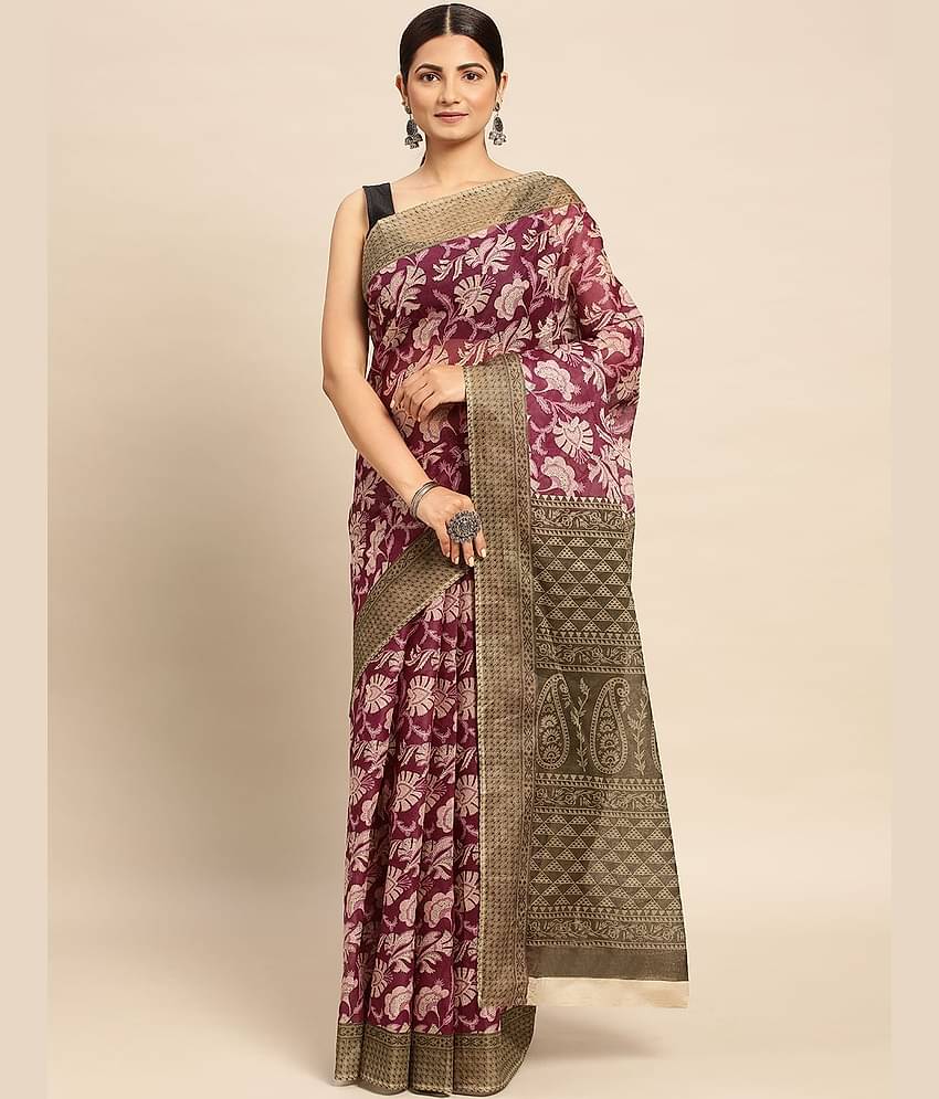 SHANVIKA Cotton Printed Saree Without Blouse Piece ( Purple )