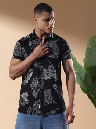 Half Casual Printed Cotton Shirt Regular Fit For Man-S / Black