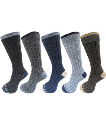 RC. ROYAL CLASS - Woollen Men's Striped Multicolor Mid Length Socks ( Pack of 5 )