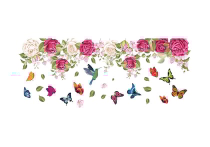 DreamKraft Rose Flowers Romantic Valentine's Design Vintage Peony For Bedroom Decal Backdrop PVC Vinly Wall Stickers(Multicolor, 105 cm X 170 cm)