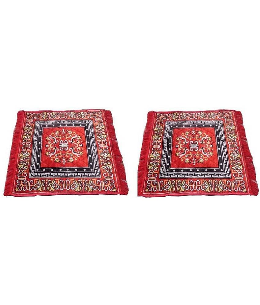 Combo Red Pooja Asan Velvet Prayer Mat Mat/Meditation Mat/Multipurpose Velvet Rug Mat (Size: 18x20 in) Pack of 2