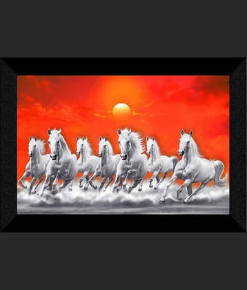 SNDArt  Vastu 7 Lucky Running Horses Painting With Frame For Living Room Gift Items 11 x 14 inch