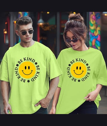 Leotude Lime Green Blended Oversized Fit Couple T-Shirt