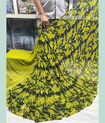 Bhuwal Fashion Georgette Printed Saree With Unstitched Blouse Piece ( Green )