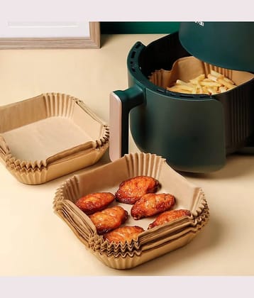 Air Fryer Disposable Paper Liners 8 Inch Square, 100 Pcs Non-Stick Oil-Proof Baking Parchment Paper, Food Grade Air Fryer Accessories Fit for 5-8 QT Air Fryers, Oven & Microwave