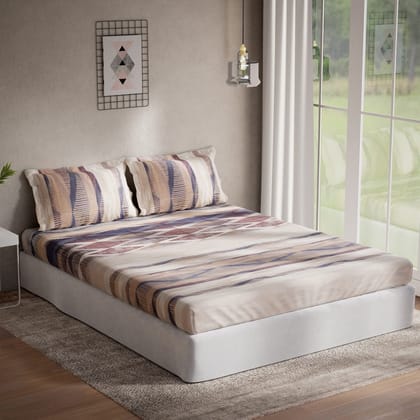 DDECOR - Sigma Collection 100% Cotton Abstract Pattern 136TC Queen Bedsheet |224 CM X 254 CM| with 2 Pillow Covers