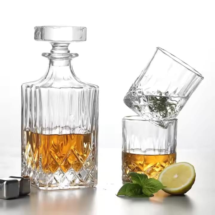 Premium Crystal Clear bar Set 1 Decanter Bottle(800ml) with 6 Whiskey Glasses(300ml) Perfect for Scotch, Bourbon, Wine, Vodka, Cocktail, Tequila, Rum