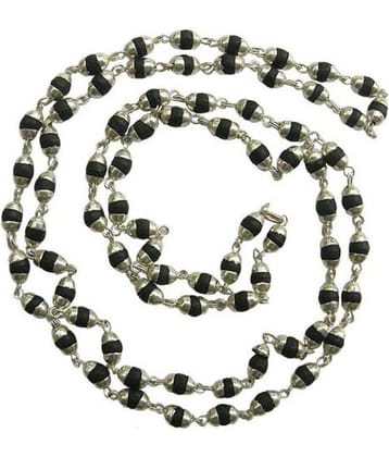 Malabar Gems Natural Black Tulsi Beads in Silver Cap Rosary Japa Mala